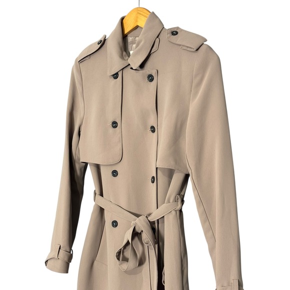 Classic Beige Double Breasted Trench Coat Belted Full Length Women - Picture 3 of 6